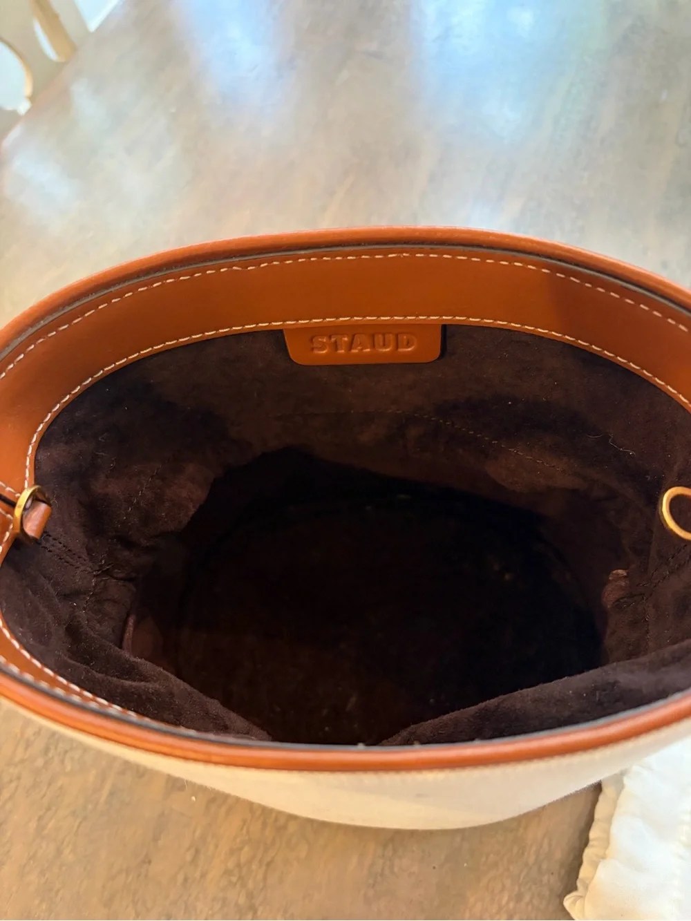 STAUD Bissett Leather-Trimmed Canvas Bucket Bag - Picture 8 of 9